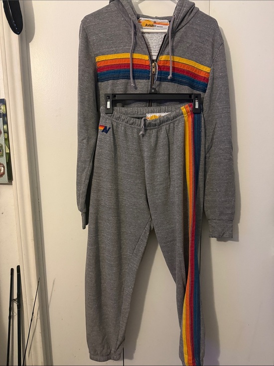 Aviator Nation Tops - Aviator Nation Gray Joggers/ Hoodie with Retro Rainbow 5 Stripe SET!!!